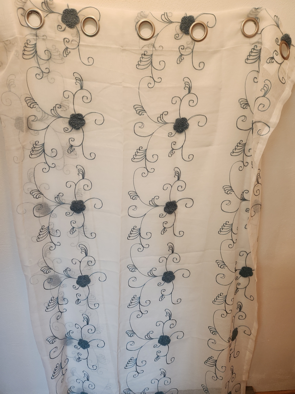 White Floral Sheer Curtain